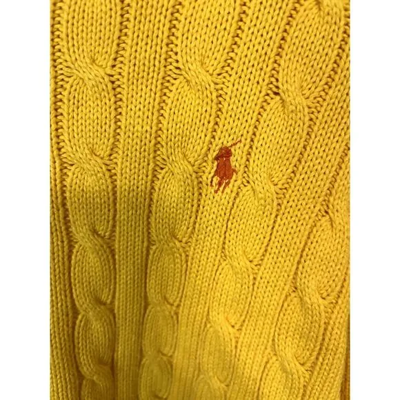 Ralph Lauren Yellow Cable Knit Cotton Crewneck Sweater Size Small - Picture 3 of 6